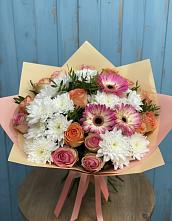 Букет цветов из:  Розы, Герберы и Хризантемы в Балковскую 