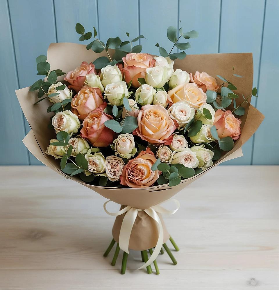 Букет цветов из: Альстромерии и Розы в Балковскую 