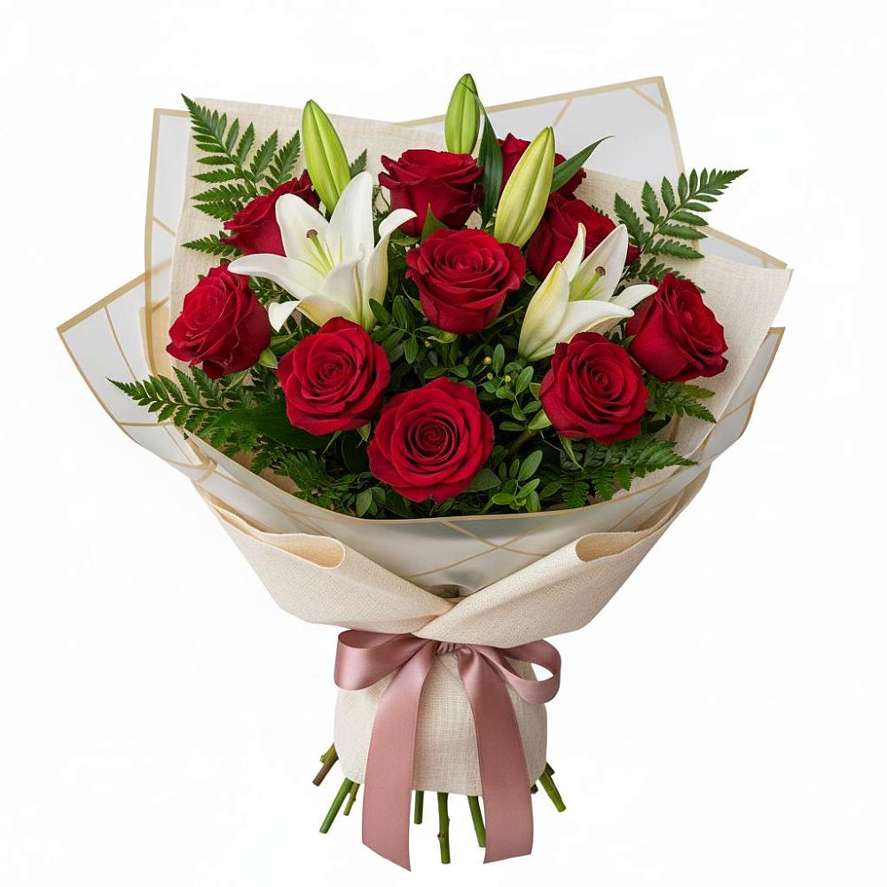 Букет цветов из: Лилии и Розы в Балковскую 