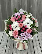 Букет цветов из:  Альстромерии, Гвоздики, Розы и Хризантемы в Балковскую 