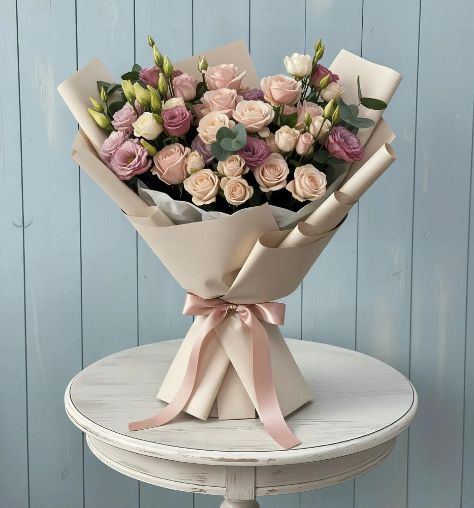 Букет цветов из: Розы и Лизиантусы в Балковскую 