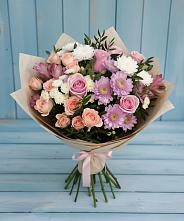 Букет цветов из:  Хризантемы, Розы и Альстромерии в Балковскую 