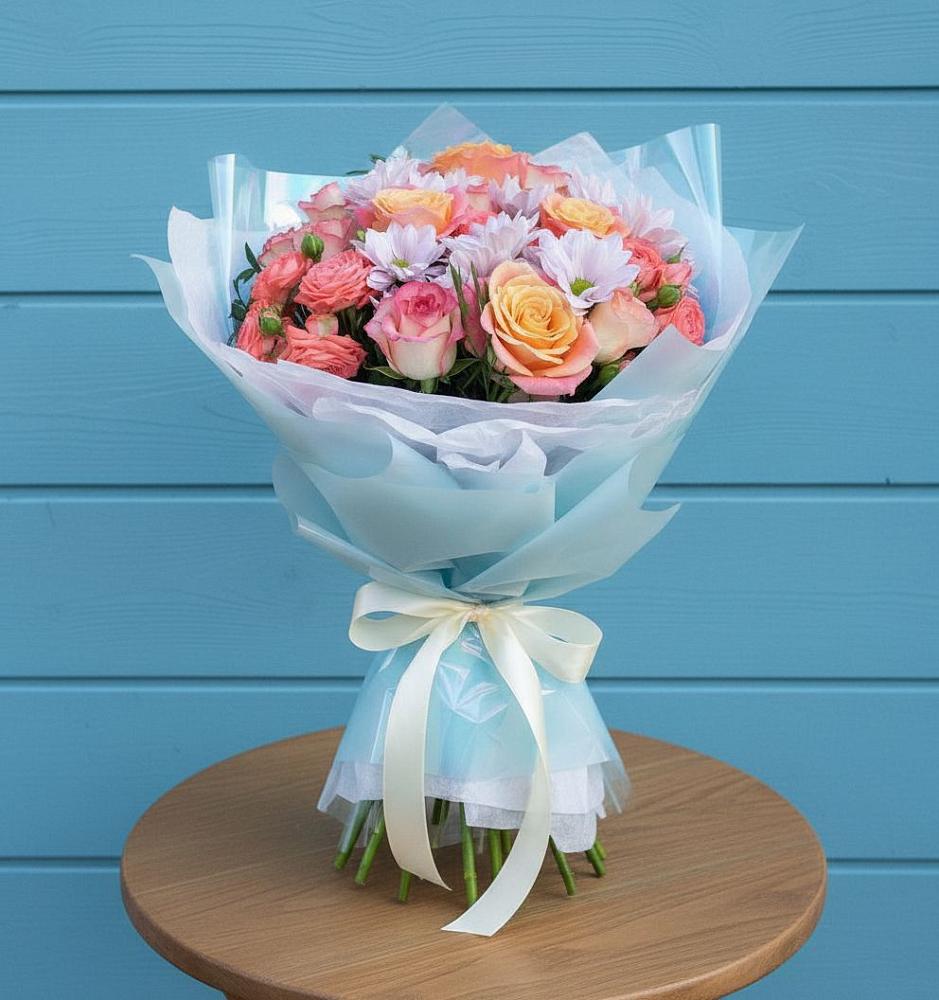 Букет цветов из: Хризантемы и Розы в Балковскую 